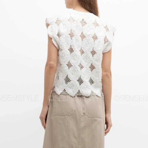 Brunello Cucinelli Top Shirt White Open Knit Women's Size M 42 - Picture 3 of 9